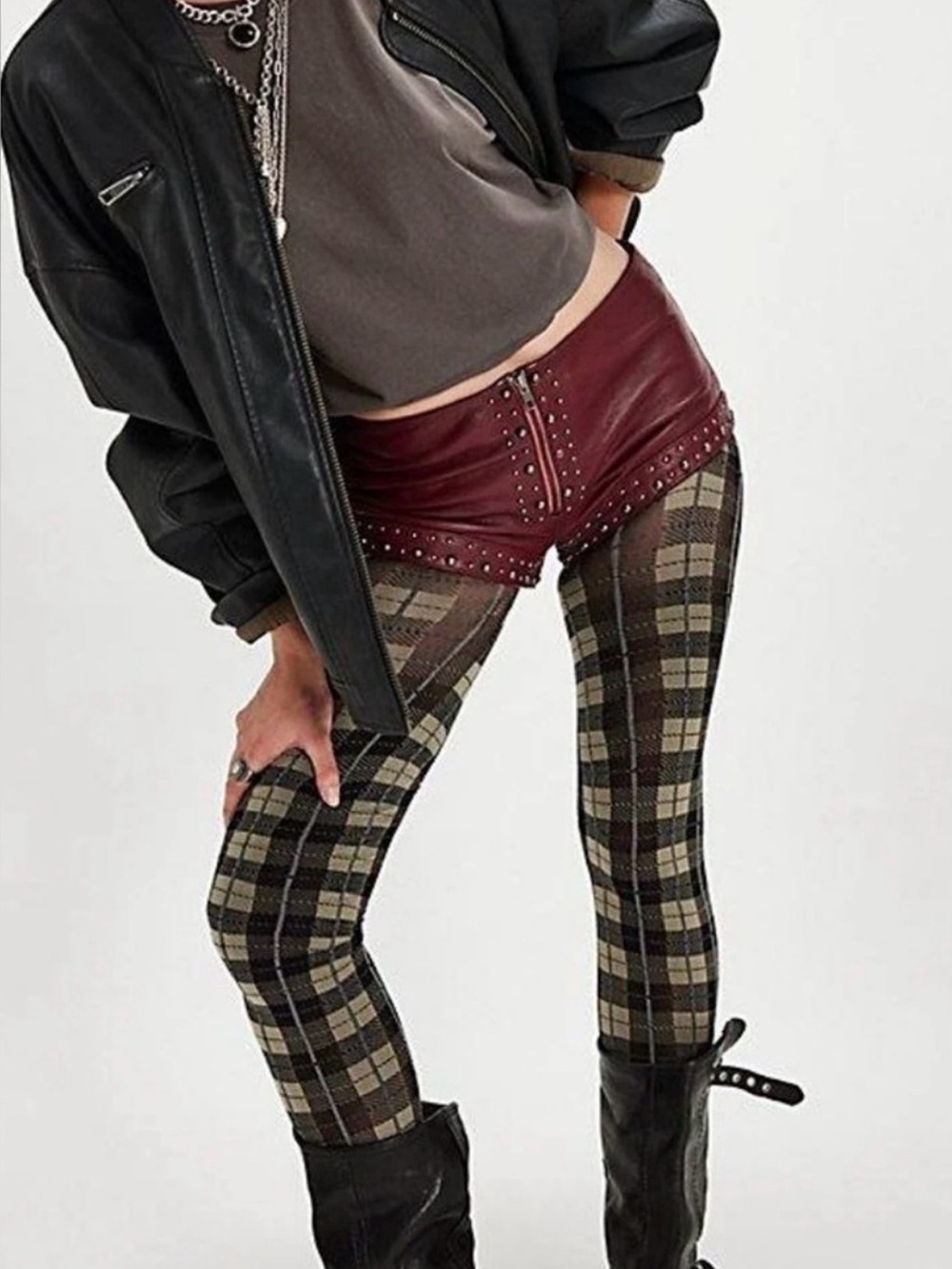 Free People Highland Hues Tartan Tights in Tan/Black | NWT - Picture 2 of 7